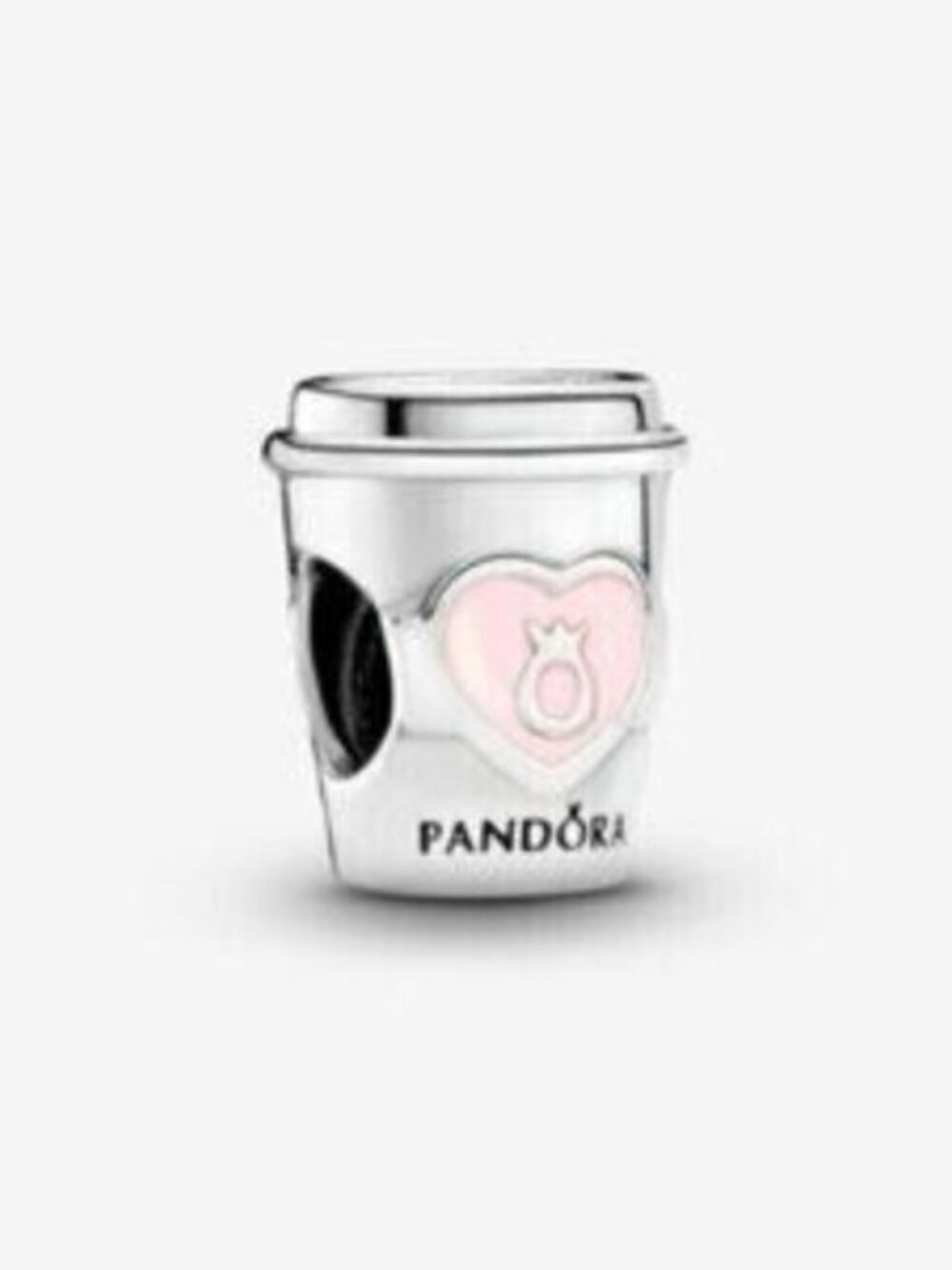 Pandora Silver Coffee Cup Charm with Pink Heart Enamel